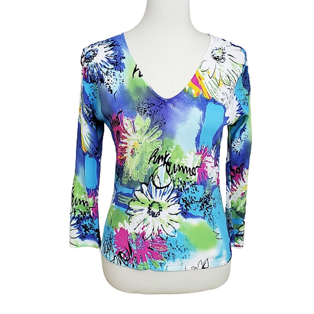 Vibrant Black Cat Fashion LA Embellished Floral Top